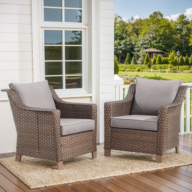 Chaise d'extérieur en osier avec coussins Littlerock (ensemble de 2), Gris