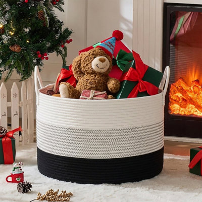 Panier à linge extra large (90 L), ensemble de 2, 56 x 33 cm, panier de rangement en corde de coton, pour chambre, salon, salle de bain, panier à linge tressé pour jouets, noir
