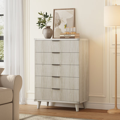 Fluted 5-Drawer Dresser For Bedroom, 28" Modern Chest Of Drawers With Deep Drawers, Wood Drawer Organizer For Living Room, Hallway, Nursery, Hallway Closet