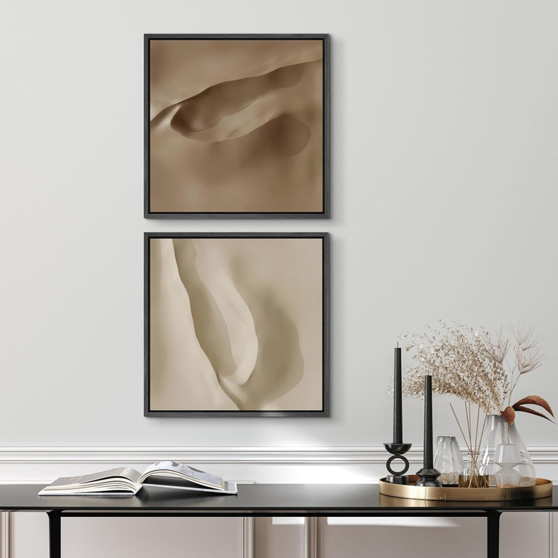 "Effet 3D - Élégant beige brun abstrait, minimaliste, neutre, œuvre d'art, photo, décor moderne" - 2 pièces, Noir
