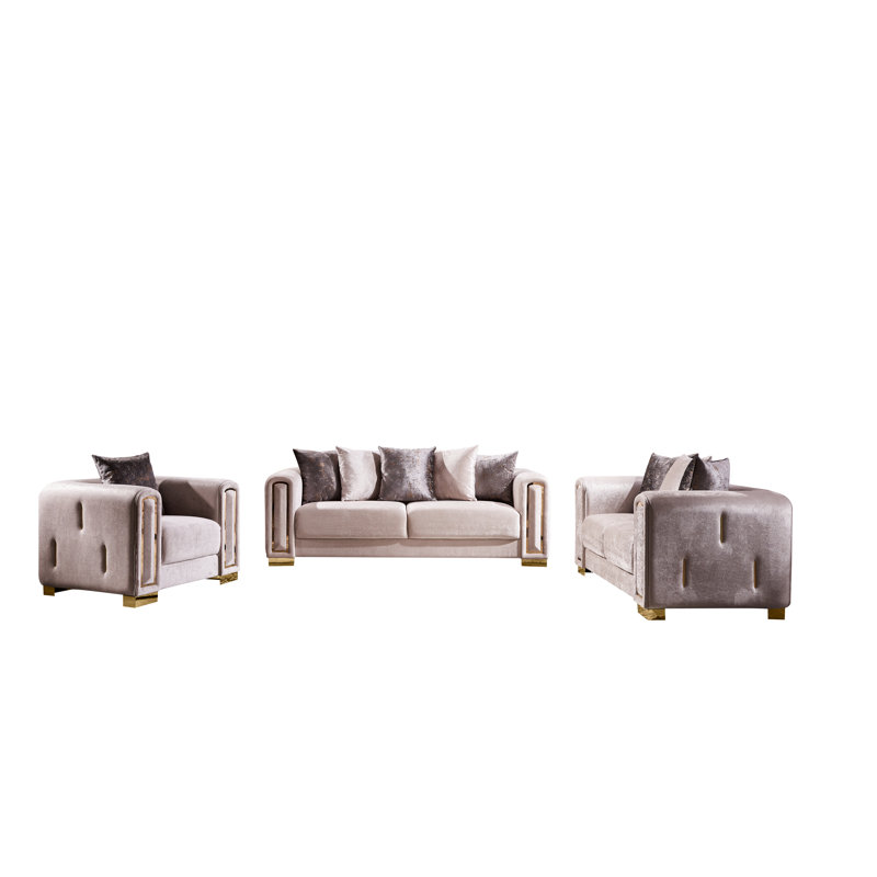 Everly Quinn Foehr 3-Piece Velvet Living Room Set