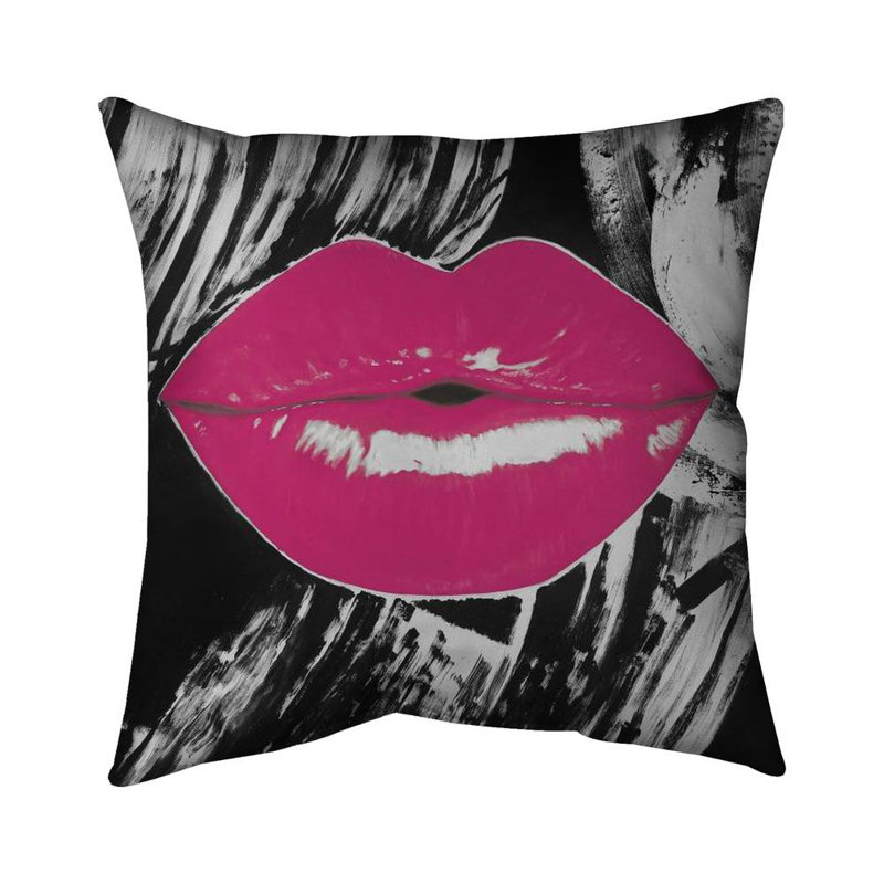 Pink glossy lips - 18"x18" Throw pillow - Poly twill - Print on demand, Purple, Polyester, 18"H x 18"W