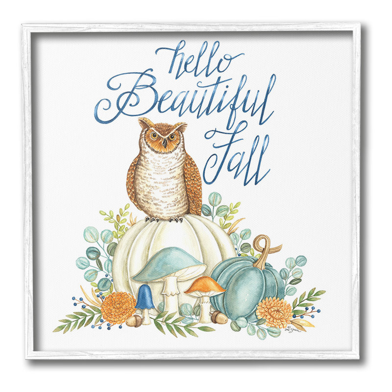 «Beautiful Fall With Owl» par Deb Strain sur toile, Giclée encadrée blanc bord de mer, H 12 po x l 12 po