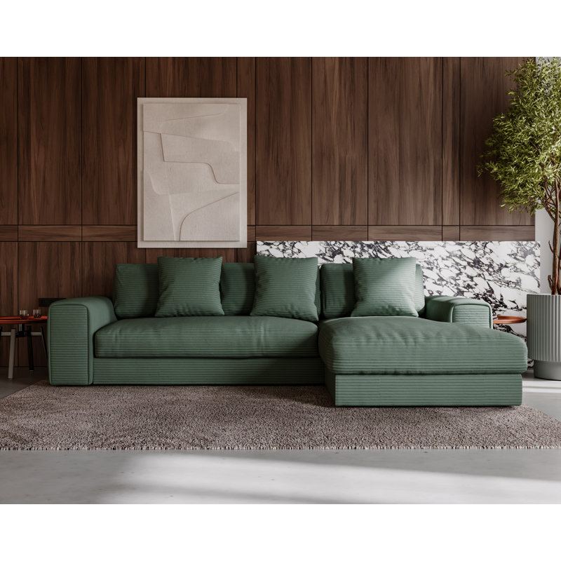 Tarren 3 Seater Corner Sofa , Green, Right Hand Facing