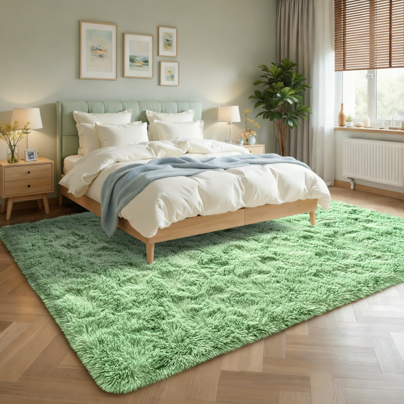 Mint Green Fluffy Rugs for Living Room 8x10 ft, Soft Non-Slip Shag Plush Bedroom Carpet, Large Area Rug for Nursery Kids Dorm Home Decor