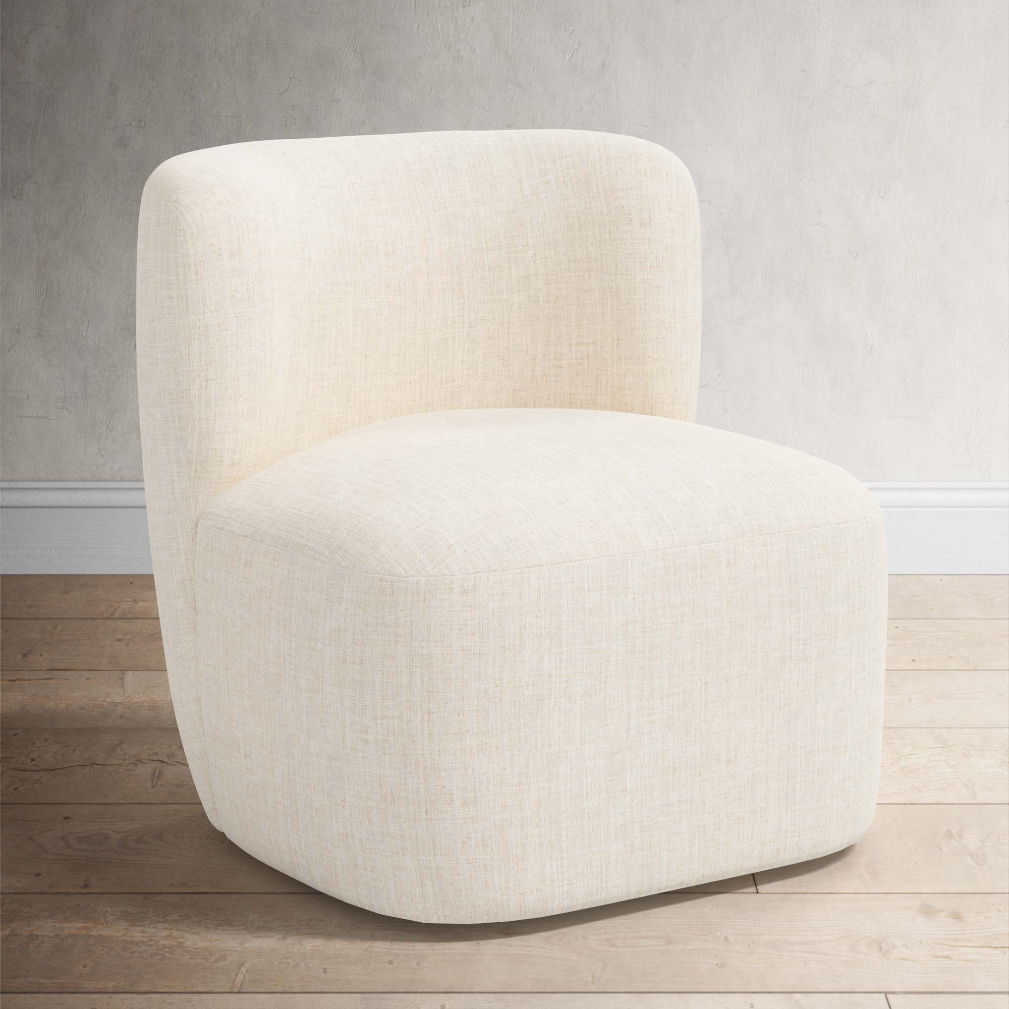 Mariza Upholstered Swivel Accent Chair, Classic Talc Linen