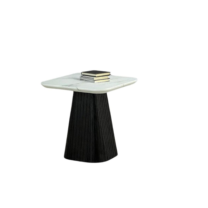 Table d'appoint carrée contemporaine, plateau en faux marbre noir, bois d'ingénierie, 1 pièce