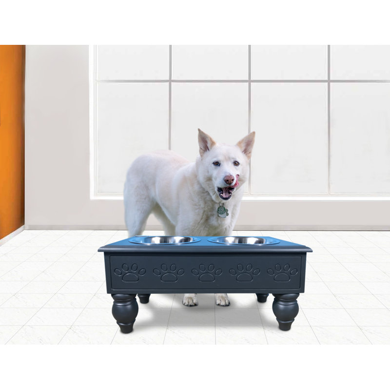 Console de repas surélevée en bois 2 bols pour animal de compagnie Sassy Paws, Moyen (3,75 tasses / 32 oz liquides)