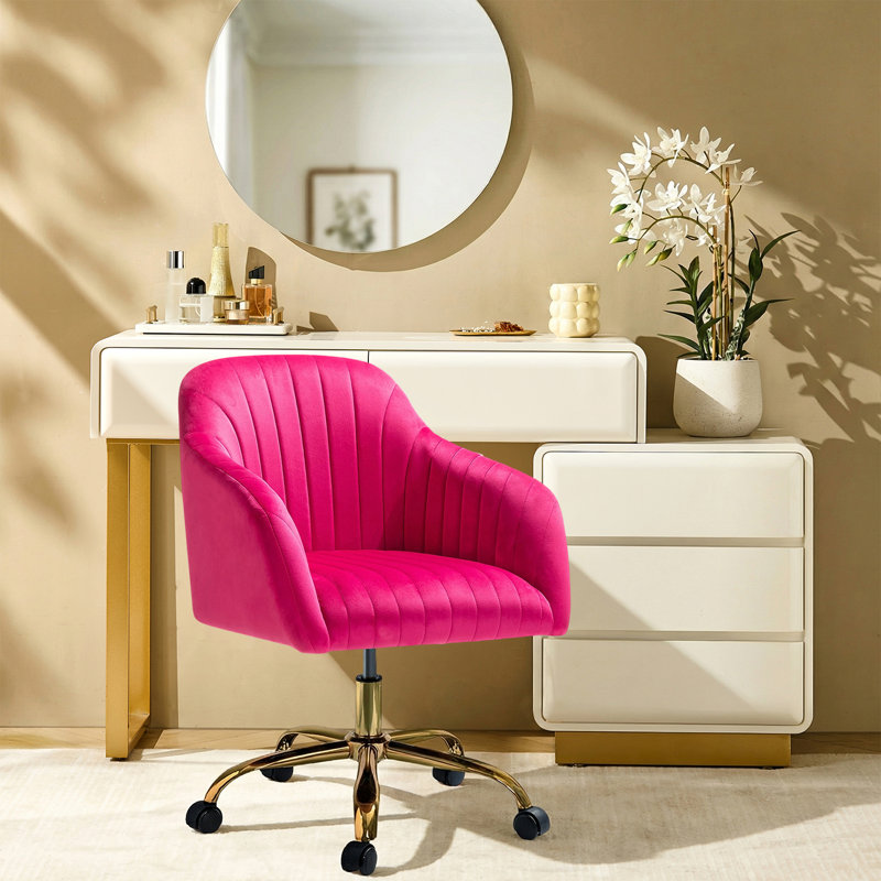 Chaise de travail en velours Adan, Velours fuchsia