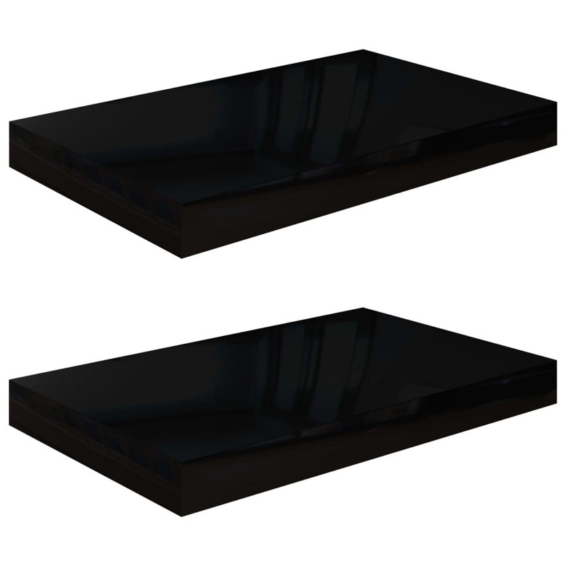Arson 2 Piece Floating Shelf, High Gloss Black, 3.8cm H x 23cm W x 40cm D
