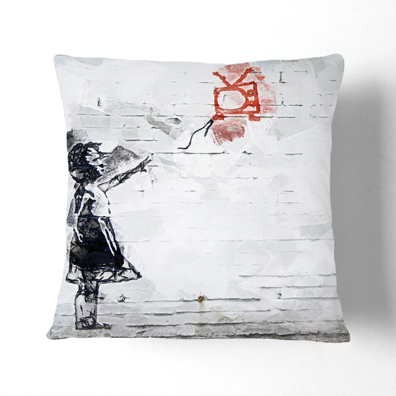 Balloon TV Girl Square Throw Cushion, 40 x 40 cm, Black