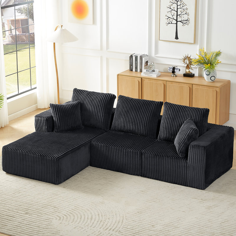 Gray Corduroy Upholstered 5Pc Modular Sectional, 2 Armless Chairs & 3 Corner Seats, Living Room Furniture, Solid Wood Plywood Frame, Foam Padding, Reversible Back Cushions, Removable Covers