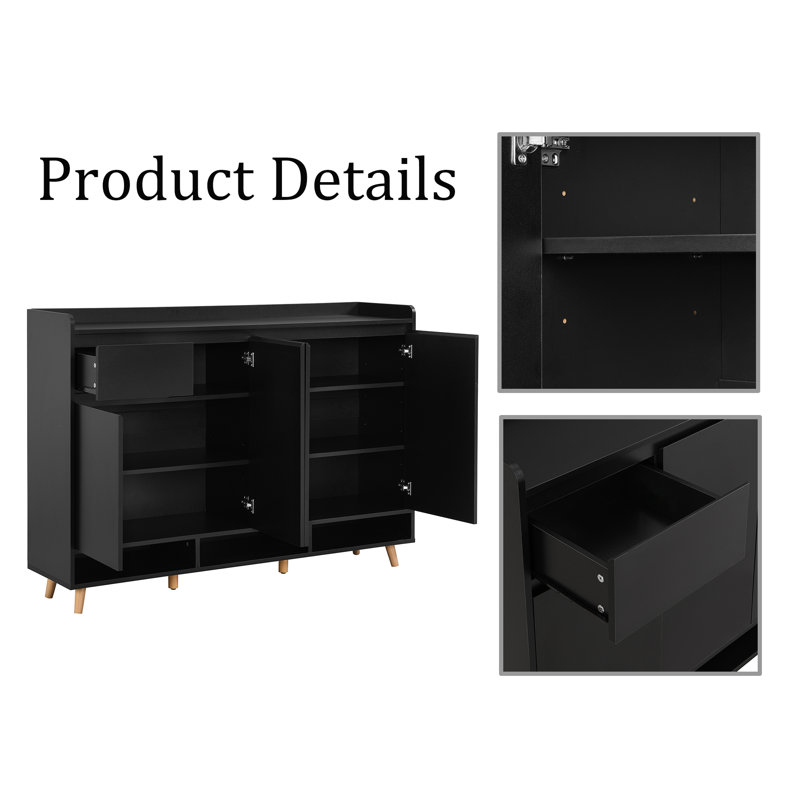 19 Pair Shoe Storage Cabinet, Black