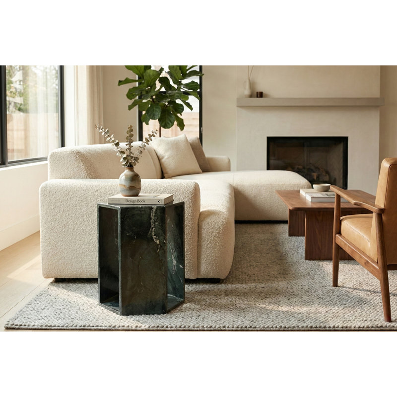 Table basse en marbre naturel, prisme hexagonal, finition polie brillante pour un style sophistiqué, 40 cm x 32 cm, luxueuse