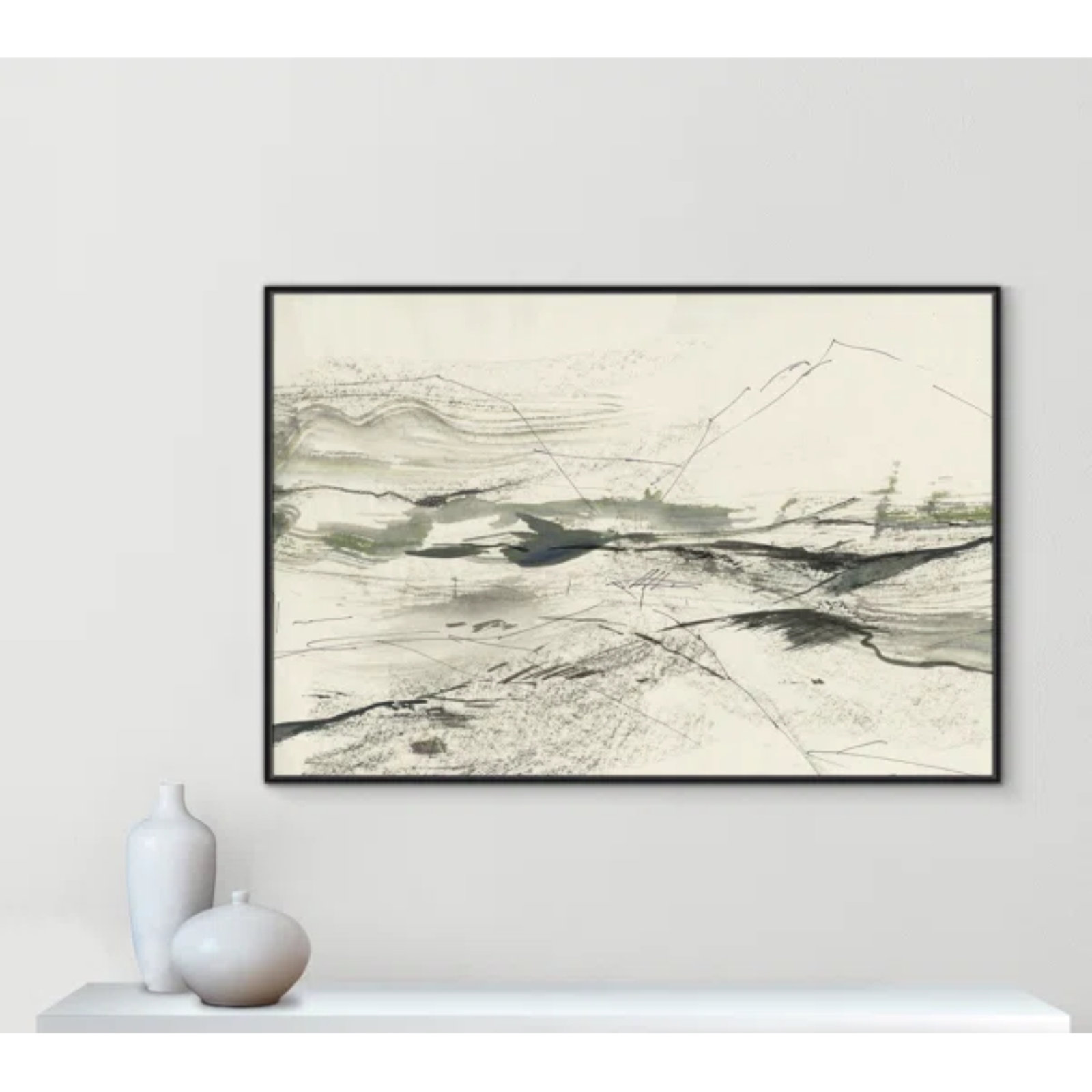 Green Sketches by PI Studio, No Mat, 41.5" H x 61.5" W x 2" D, Black Floater Framed