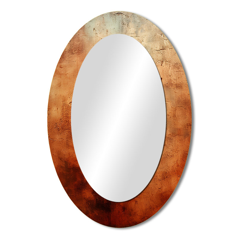 Orange Abstract Fire Chaos Art I - Orange Modern Oval Wall Mirror, 36" H x 24" W
