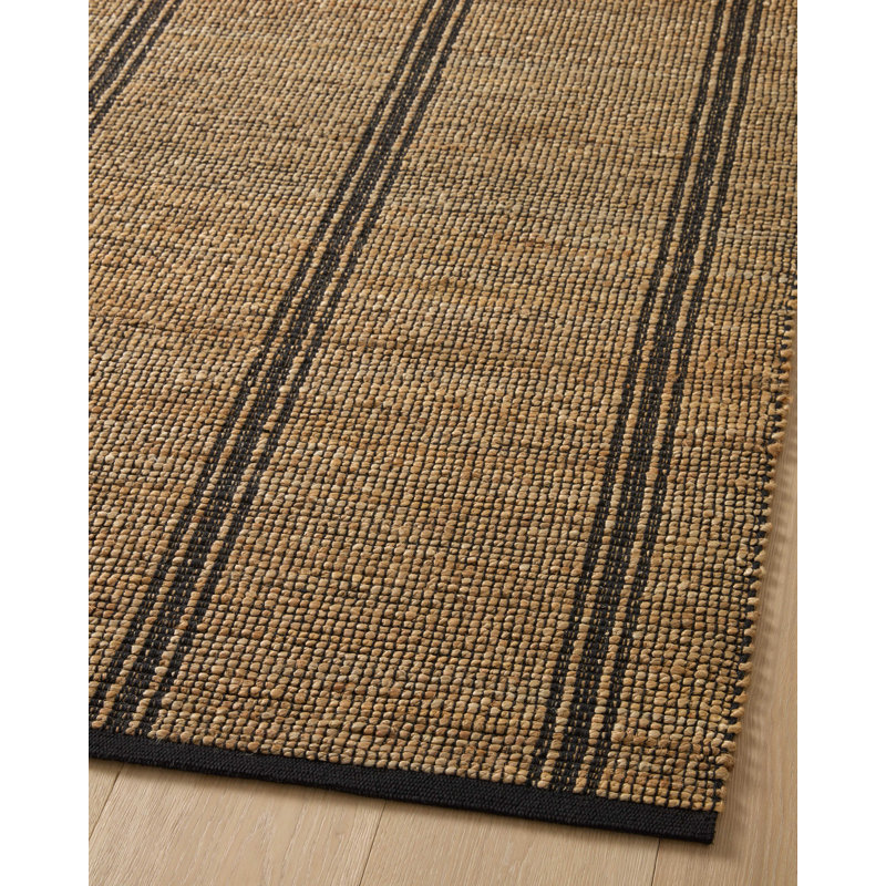 Natural and Black Rectangular Cotton and Jute Rug, 4' x 6'