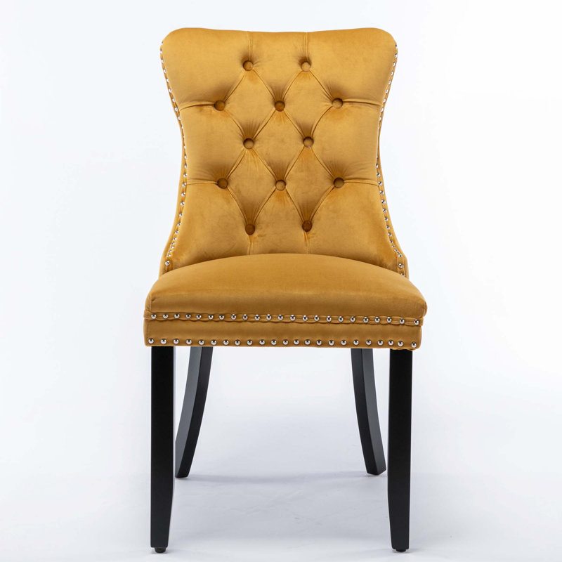 Tufted Solid Wood Velvet Upholstered Dining Chair, Velvet Gloden