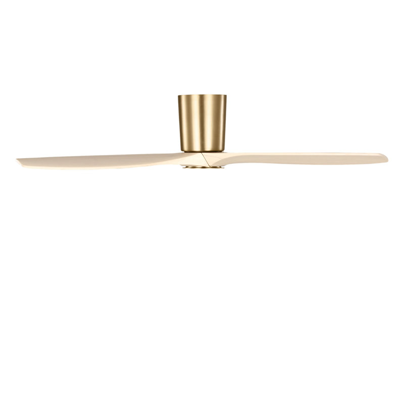 Seyra Smart Hugger LED Ceiling Fan, Washed White Oak, 52" Wide, Burnished Brass