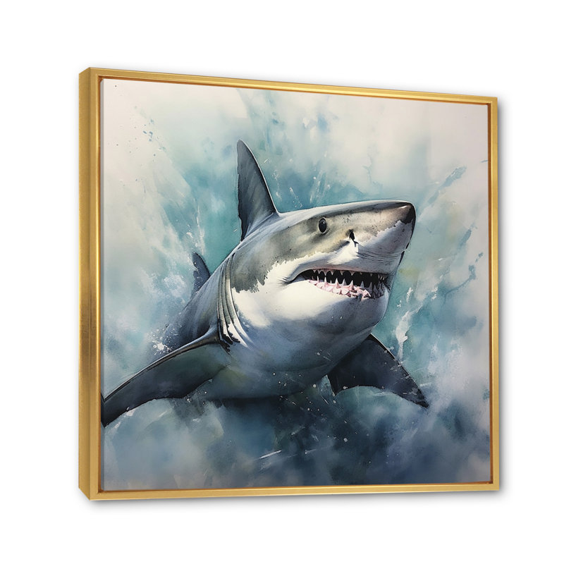 Fierce Shark II - Shark Canvas Prints, 16" H x 16" W x 1" D, Gold Floater Framed
