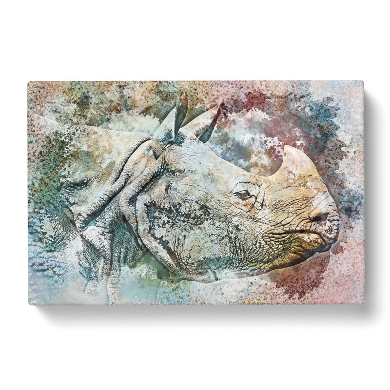 Wild Rhino In Abstract - Wrapped Canvas Print, 35cm H x 50cm W x 3cm D