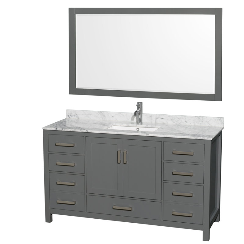 Sheffield 60" Single Bathroom Vanity Set with Mirror, Light Green, 8" widespread