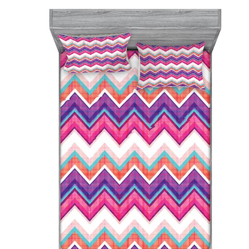 Microfiber Chevron Sheet Set, Queen Sheet Set with Fitted Sheet