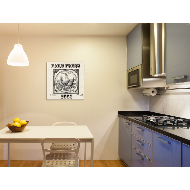 «Farmhouse Black & White Grain Sack: Rooster & Chicken», toile tendue par August Grove®, H 24 po x l 24 po x P 1,5 po