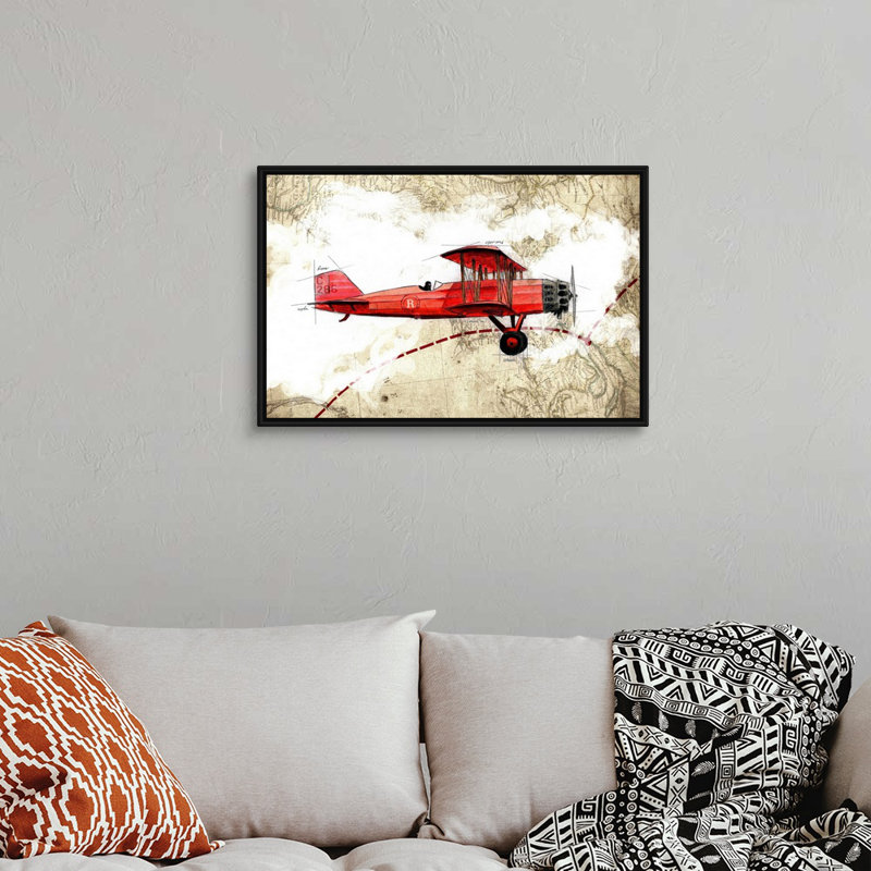 Biplane 3 - Impression sur toile, H 22 po x l 32 po x P 1,75po, Cadre noir