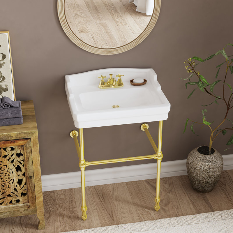 Cheviot Products Essex 24" Console Bathroom Sink with Overflow & Metal Base, 4" Centerset, Polished Brass