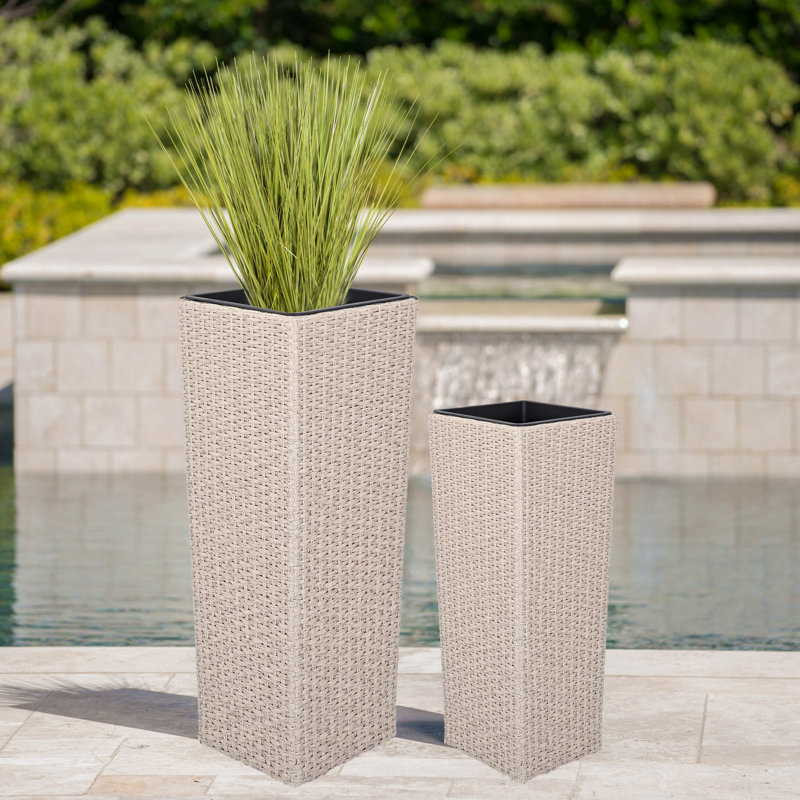 Ensemble de pots de fleurs d'extérieur en osier, 2 pièces, beige