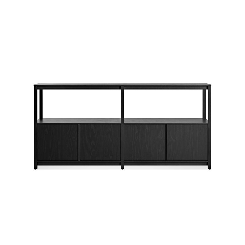 Open Plan Low Bookcase with Storage, Black on Oak, (2 Sheves) 33" H x 68" W x 13" D