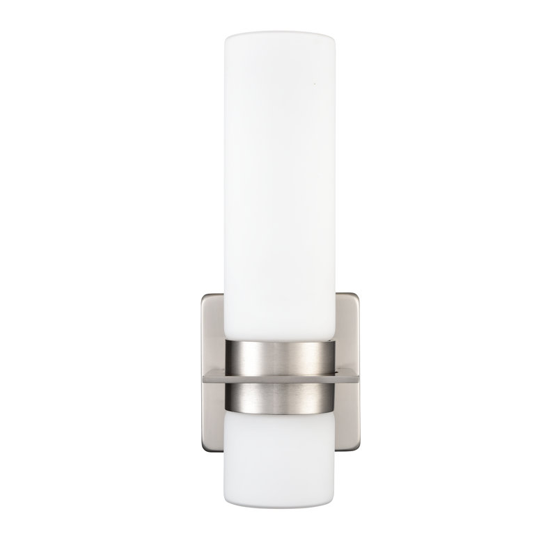 1 - Light 13" Tall Integrated LED Outdoor Wall Sconce with White Glass, Brushed Nickel