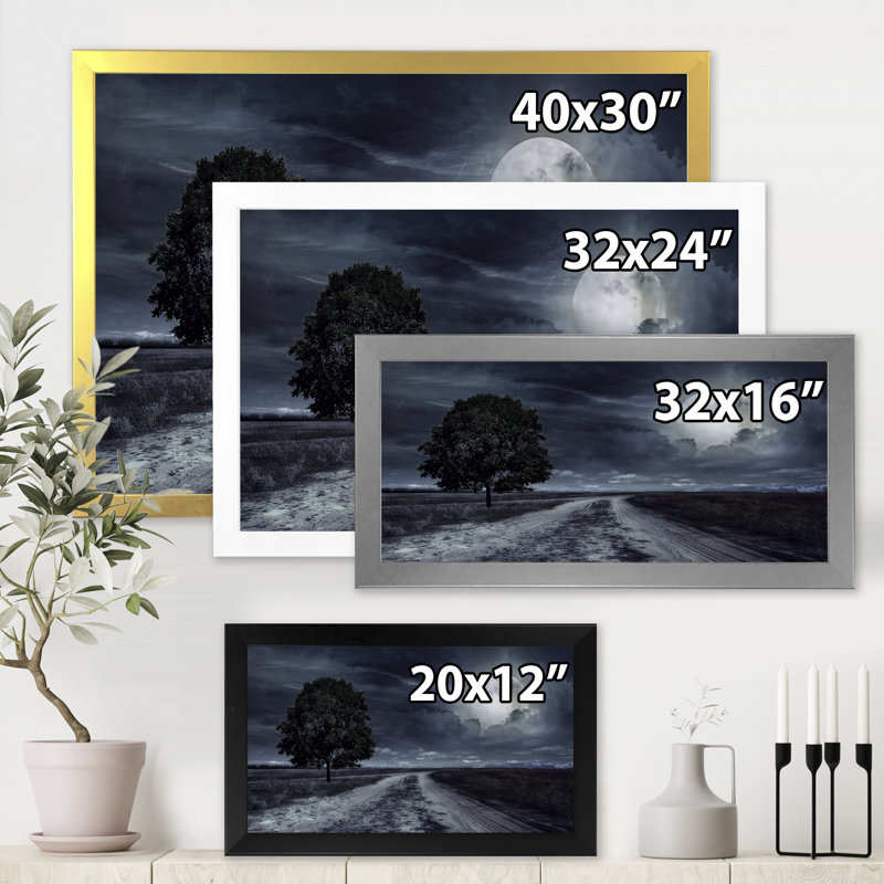 " Paved Road Under A Full Moon ", 12" H x 20" W x 1" D, Black Framed