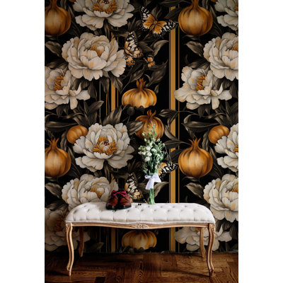 Rouleau de papier peint à motif de pivoines élégantes Art Deco