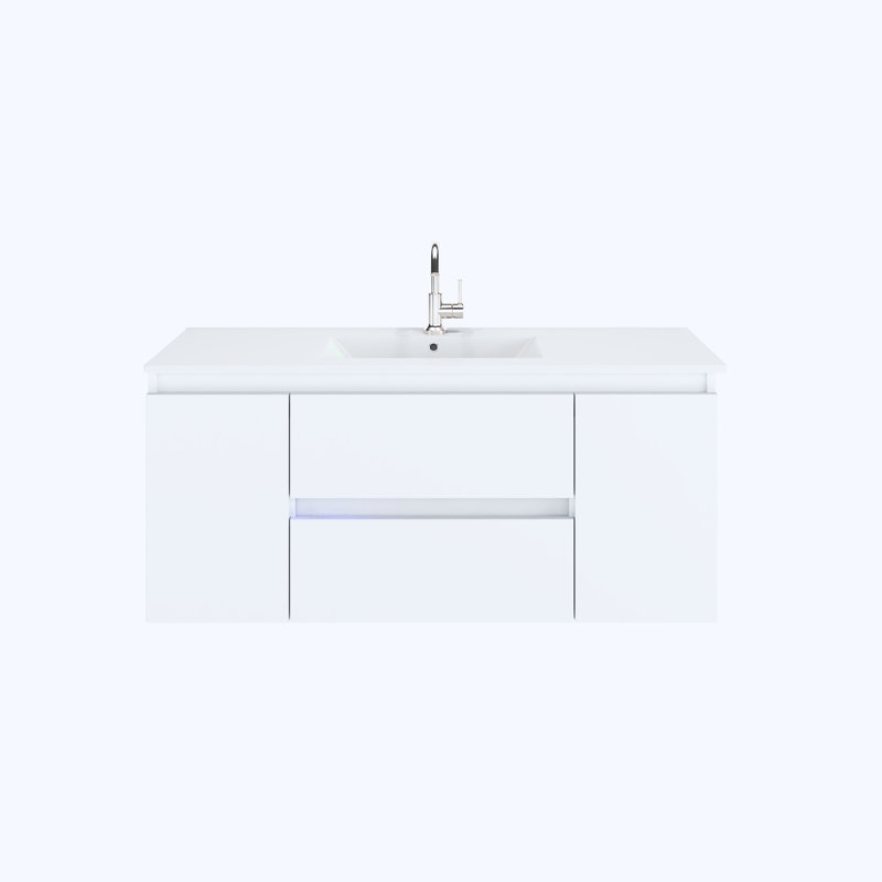 Salt 48" White Wall-Mounted Double Vanity with Acrylic Top