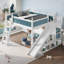 Grand lit mezzanine avec tablettes de rangement et armoire, lits mezzanine en bois massif avec glissières amovibles et échelles, aucune boîte à ressorts nécessaire, bleu et blanc-2037258868