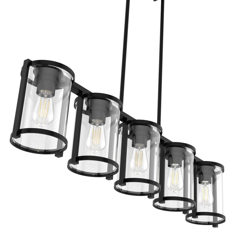 Matte Black Linear Chandelier with Clear Glass Shades