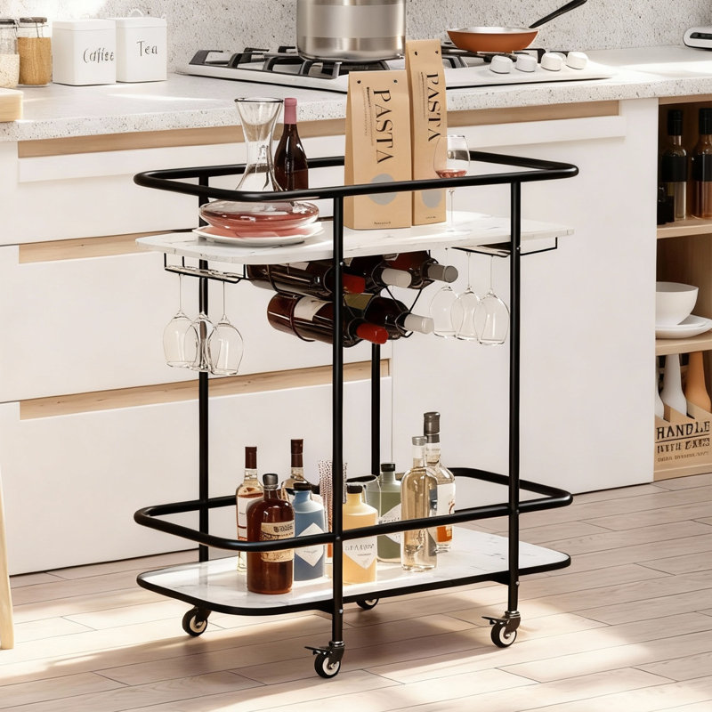 Bar Cart with Glass Holder, Wine Rack, Black