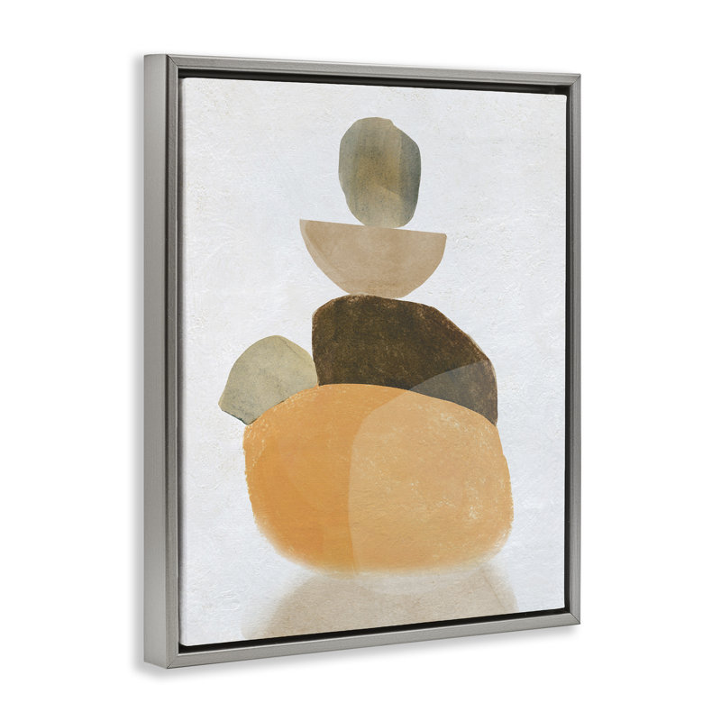 «Stacked Rocks Neutral Tones Floater», art mural sur toile par Carol Robinson, Cadre flottant gris lustré, H 31 po x l 25 po