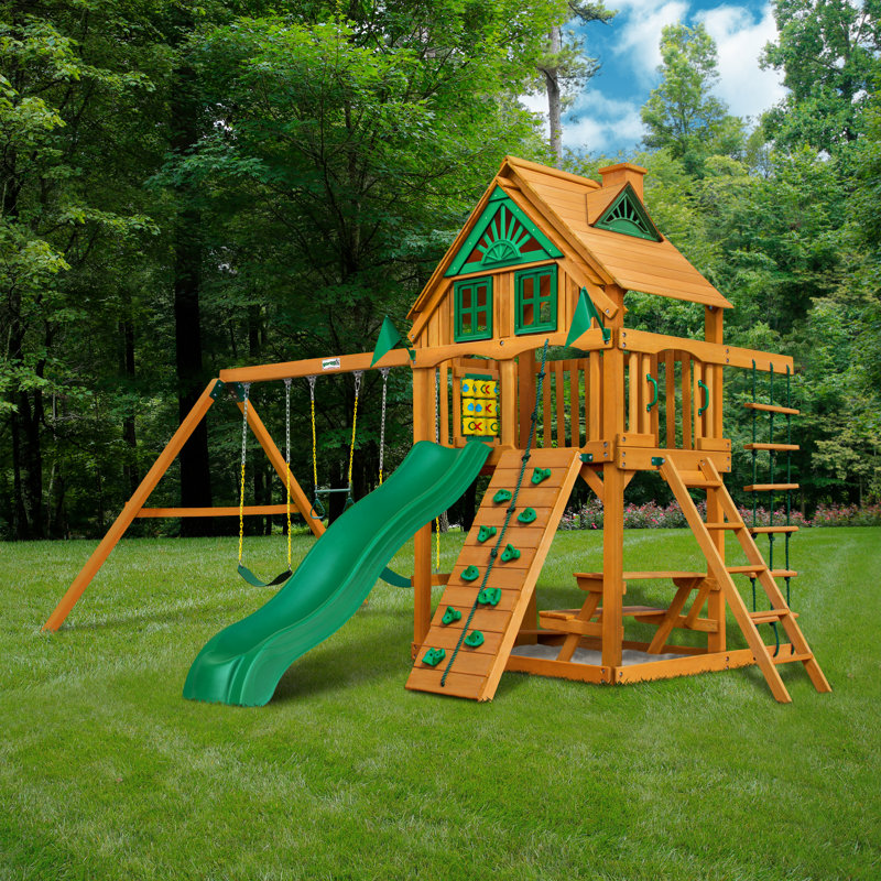 Chateau Treehouse Swing Set, Green/Natural