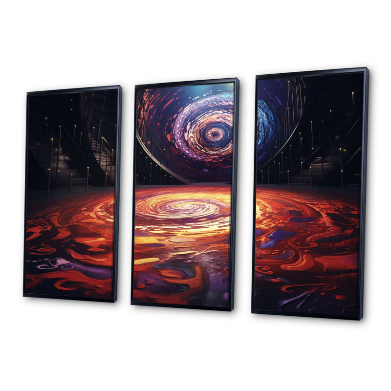 Spiral Galaxy Cosmic Whirls - Space Paysages, ensemble de salon d'art mural, Cadre flottant noir, H 28 po x l 36 po x P 1 po