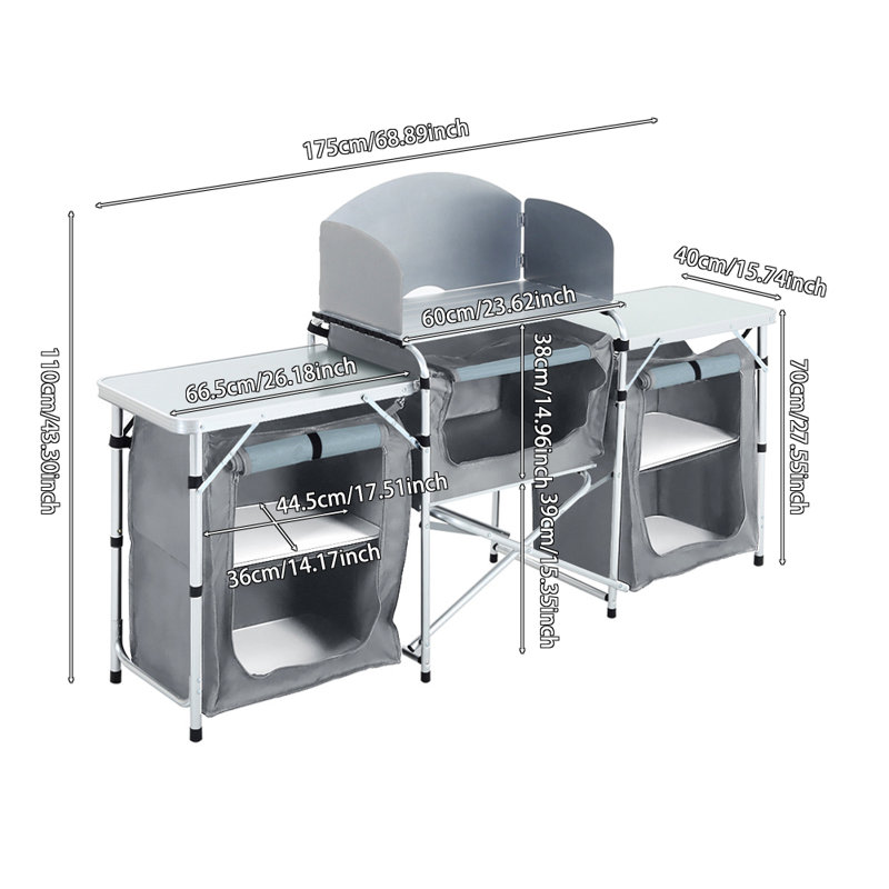 Rectangular Outdoor Camping Table, White/Grey