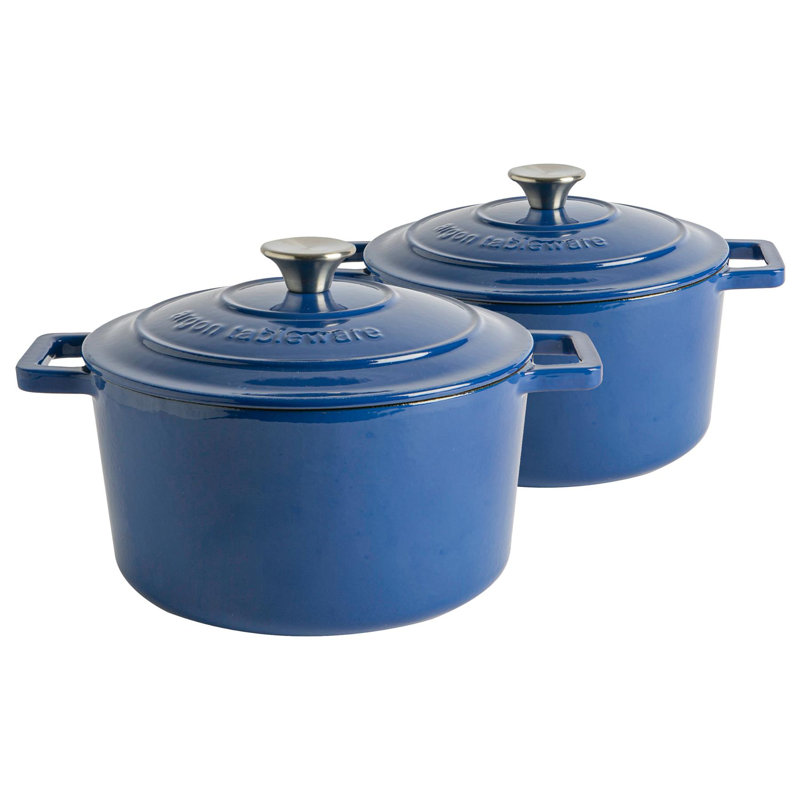 Argon Tableware - Round Cast Iron Casserole Dishes, Blue