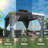 Gray Aluminum Hardtop Gazebo with Galvanized Steel Roof, Nettings and Curtains-129007970