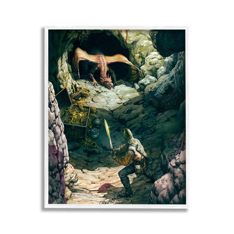 Dragon et chevalier, art giclée encadrée par Ciruelo, Giclée encadrée blanc bord de mer, H 14 po x l 11 po