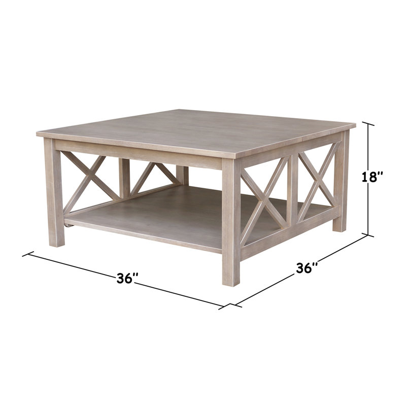 Table basse en bois massif avec rangement Rossitano, Taupe-gris délavé, H 18 po x L 36 po x l 36 po