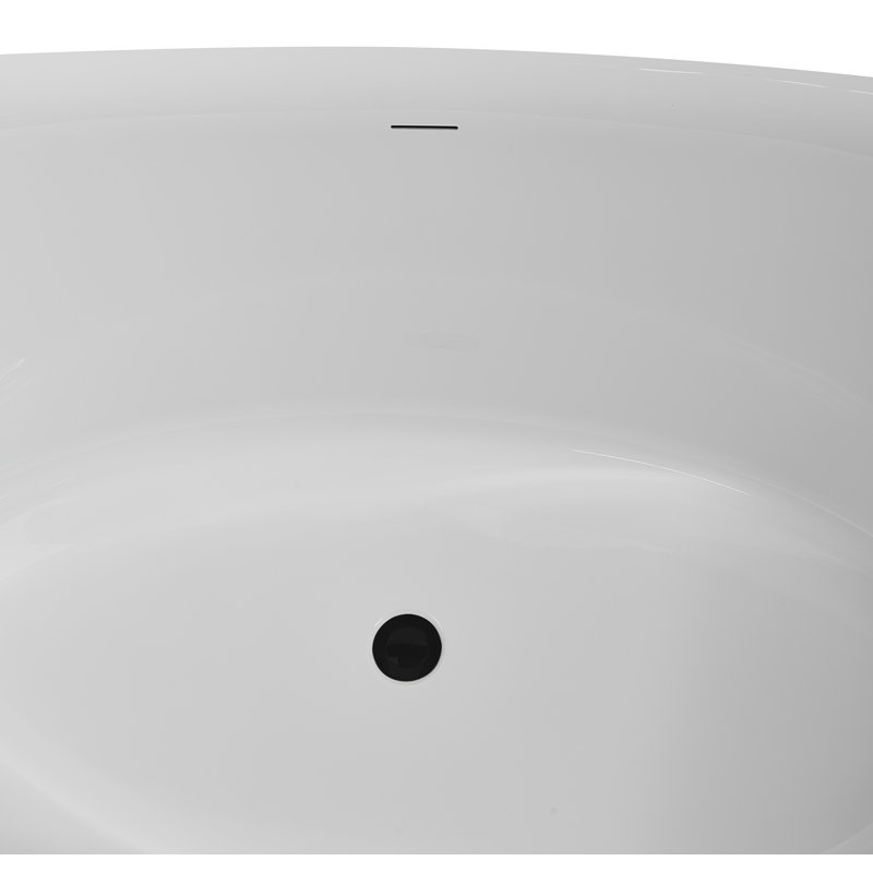 71" Streamline Soaking Freestanding Tub and Tray With Internal Drain, Matte Black