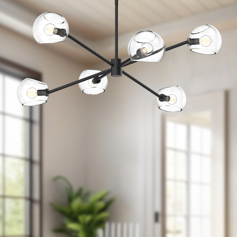 Willow 6 - Light Sputnik Modern Linear Chandelier, Clear, Matte Black