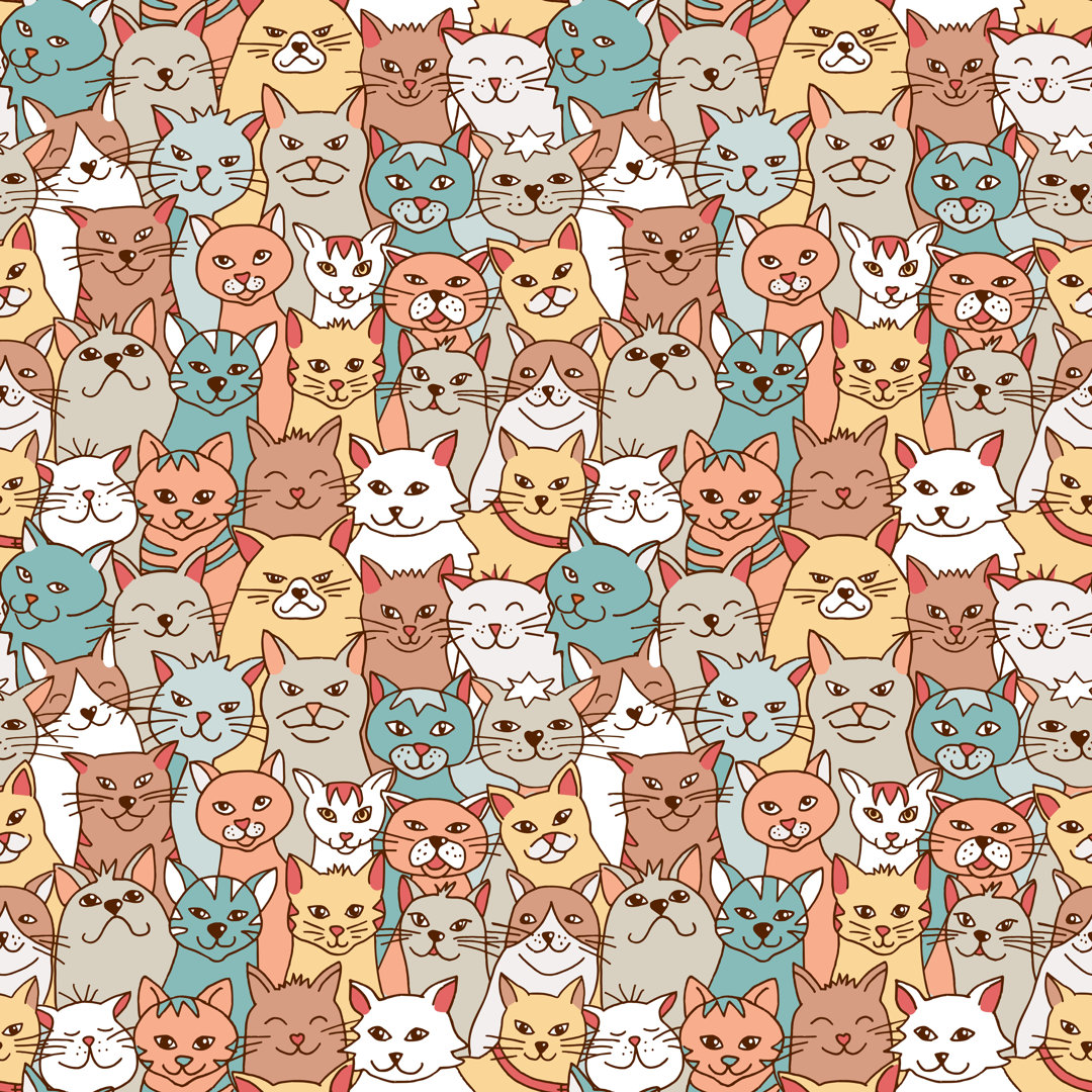 Jeni Seamless Pattern Of Cats von Frimages - Grafik auf Leinwand - Wrapped Canvas